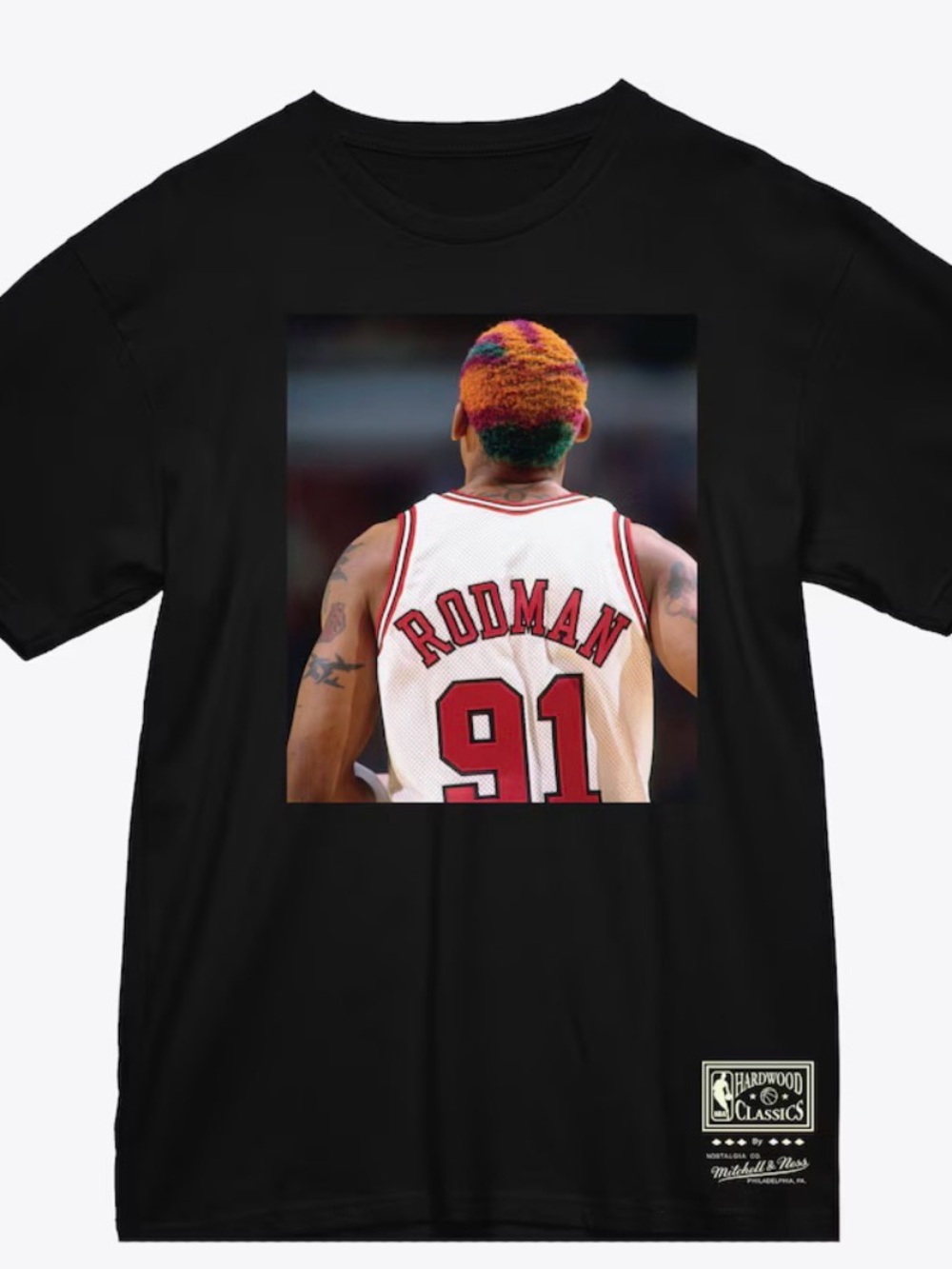 Nostalgia Dennis Rodman Black Tee with White Hardwood Classics Logo